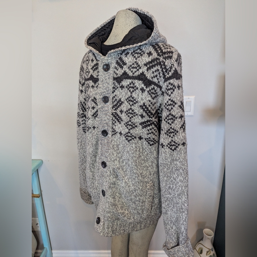 Coupé men's wool blend button up hooded jacket Nordic sweater XXL - Picture 5 of 13